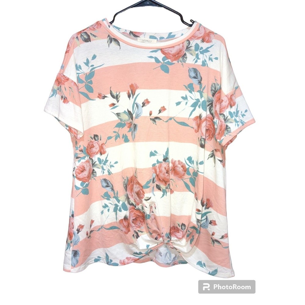 Hope Women's Floral Striped Shirts Ties In Front Size Large